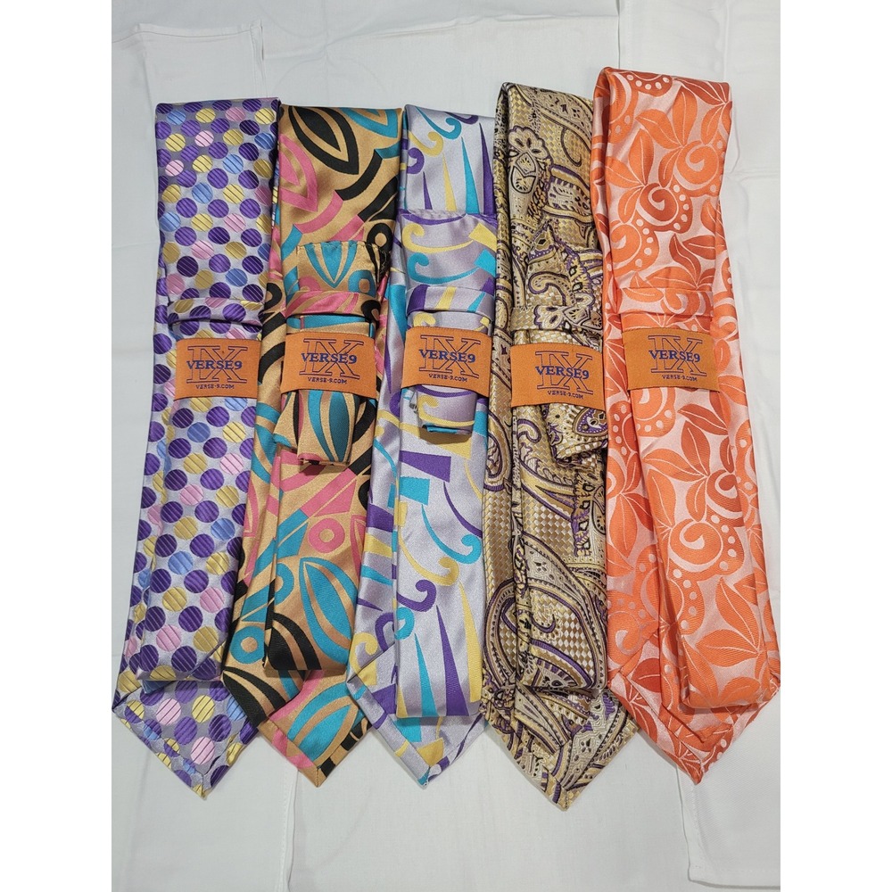 Verse 9 Mens Necktie Lot 5pc Polka Dot Paisley Geometric Floral Multicolor